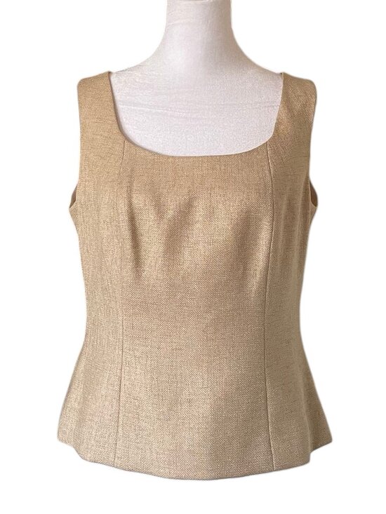 Jones New York Tops - Vintage Jones New York Tailored Vest Top Tan/Beige Linen Blend Y2K - Size 6